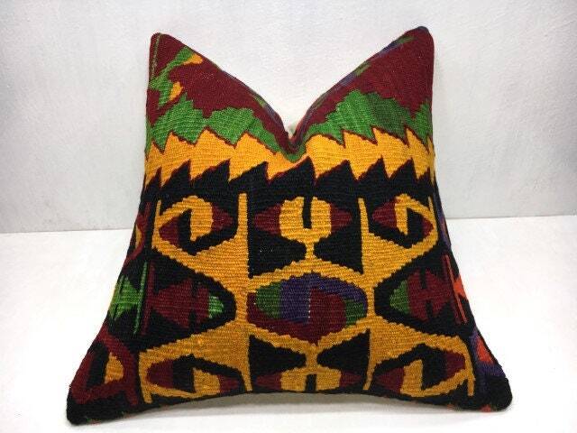 Vintage Turkish Kilim Pillow Cover, Handwoven Throw Pillow, 20x20 - image 1