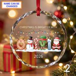 Christmas Glass Ornament, Custom Holiday Keepsake With Snowman, Santa, Reindeer & Stockings, Festive Winter Decor, Personalized Gift - thumbnail 2