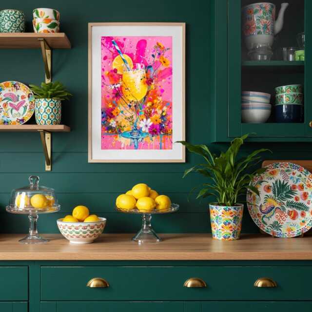 Lemonade Cocktail Wall Art - Bright Floral Abstract Print Hot Pink Maximalist Kitchen Decor Summer Drink Poster For Home - image 1