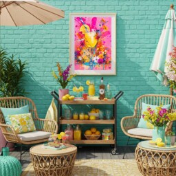 Lemonade Cocktail Wall Art - Bright Floral Abstract Print Hot Pink Maximalist Kitchen Decor Summer Drink Poster For Home - thumbnail 3