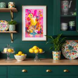 Lemonade Cocktail Wall Art - Bright Floral Abstract Print Hot Pink Maximalist Kitchen Decor Summer Drink Poster For Home - thumbnail 1