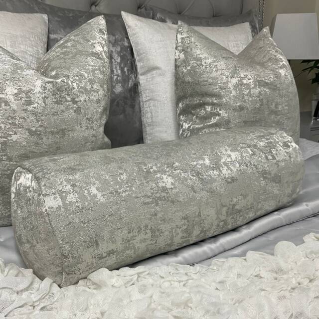 "Luxury Silver Cushion Bolster 16"" X 6" - image 1