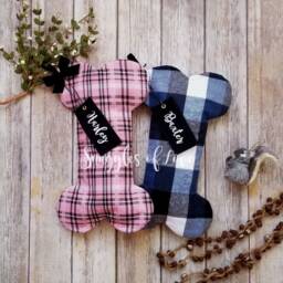 Personalized Plaid Dog Bone Christmas Stocking Includes Embroidered Tag - thumbnail 3
