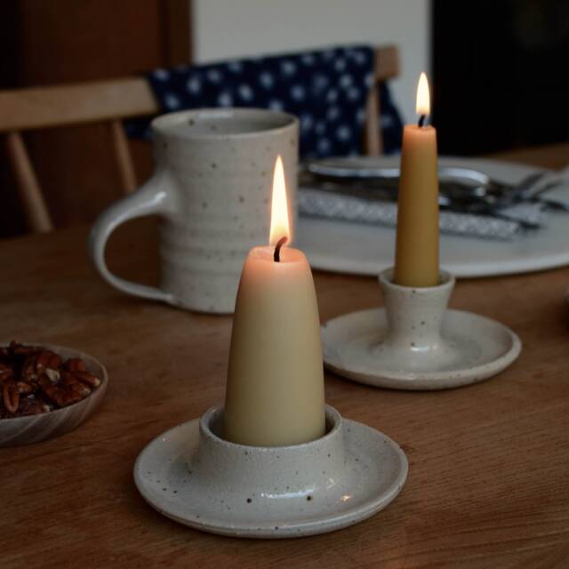 Ceramic Pillar Candle Holder, Candlestick For Stubby Candles, Natural Glaze, Stoneware Clay - image 1