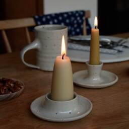 Ceramic Pillar Candle Holder, Candlestick For Stubby Candles, Natural Glaze, Stoneware Clay - thumbnail 1