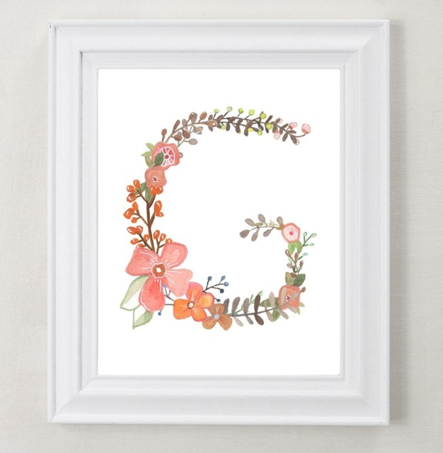 Floral Letter G Art Print - Hand Painted Nursery Decor - image 1