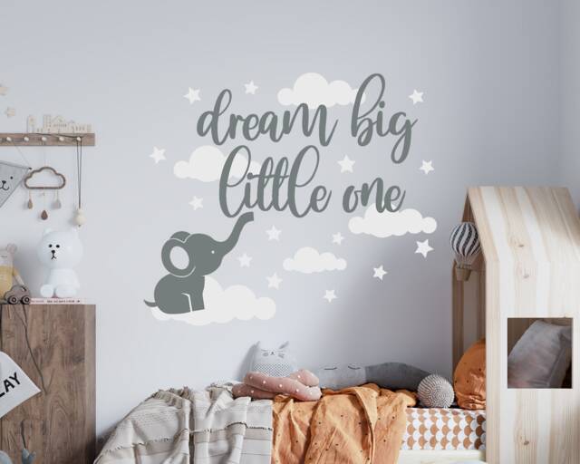 Baby Elephant Wall Decal Kids Room Dream Biglittle One Vinyl Quote Nursery Decor - image 1