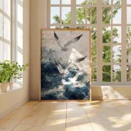 Seagulls in Waves Poster, Ocean Birds Art Print, Coastal Wall Art, Nature Seascape Decor, Flying Beach Wave - thumbnail 3