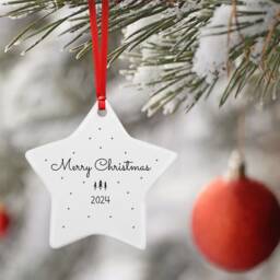 Merry Christmas 2024 Ceramic Star Decoration Ornament Letterbox Gift - Colleague Gift, Friend Stocking Filler, Keepsake, Secret Santa