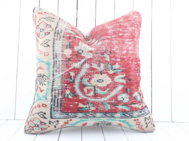Vintage Anatolian Kilim Pillow Cover 24x24 Turkish Throw - image 1
