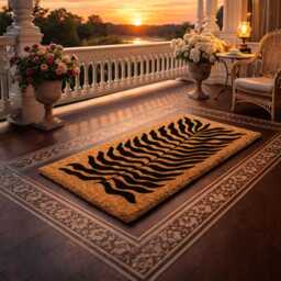 Retro Botanical Welcome Mat - Bold Black Wavy Leaf Design - thumbnail 3