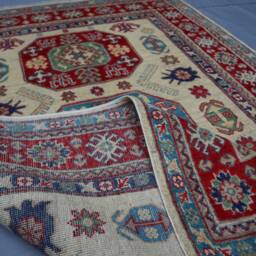 4x6 Beige Kazak Rug - Tribal Afghan Hand Knotted Natural Dyes Wool Geometric Rugs For Living Room Bedroom Carpet Oriental Area - thumbnail 4