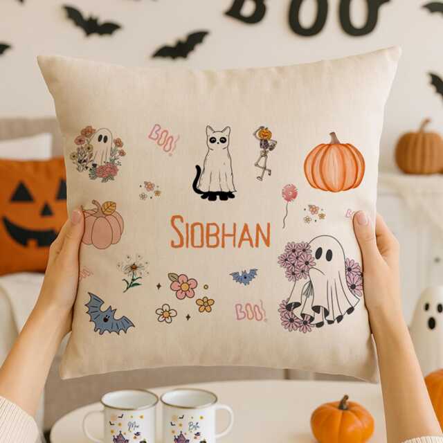 Personalised Halloween Cushion - Spooky Bedroom Home Decor Ghost Gifts - image 1