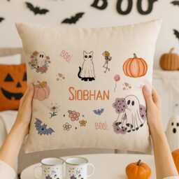 Personalised Halloween Cushion - Spooky Bedroom Home Decor Ghost Gifts - thumbnail 1