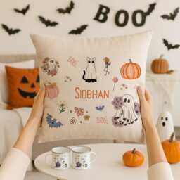 Personalised Halloween Cushion - Spooky Bedroom Home Decor Ghost Gifts - thumbnail 3