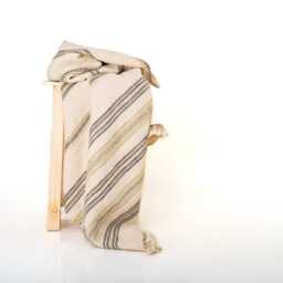 White Striped Indian Wool Throw Blanket, Handwoven Sofa Coverlet With Clean Bedroom Accent - Marble - thumbnail 2