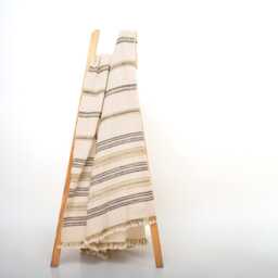 White Striped Indian Wool Throw Blanket, Handwoven Sofa Coverlet With Clean Bedroom Accent - Marble