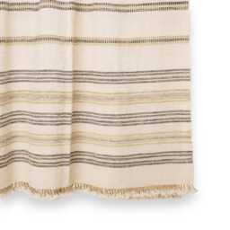 White Striped Indian Wool Throw Blanket, Handwoven Sofa Coverlet With Clean Bedroom Accent - Marble - thumbnail 3
