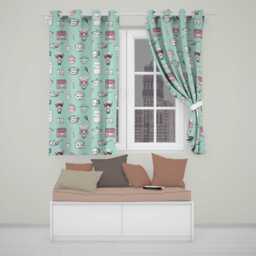Kawaii Kitchen Chef Girl Cooking Utensils On Mint Seamless Pattern Readymade Eyelet Ring Top Thermal 100% Blackout Curtains - thumbnail 1