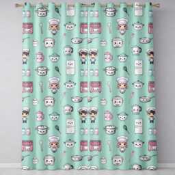 Kawaii Kitchen Chef Girl Cooking Utensils On Mint Seamless Pattern Readymade Eyelet Ring Top Thermal 100% Blackout Curtains - thumbnail 2