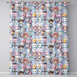 Cute Kawaii Baking Kitchen Girl Mixer Utensils Blue Background Seamless Pattern Readymade Eyelet Ring Top Thermal 100% Blackout Curtains - thumbnail 2