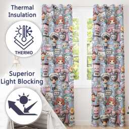 Cute Kawaii Baking Kitchen Girl Mixer Utensils Blue Background Seamless Pattern Readymade Eyelet Ring Top Thermal 100% Blackout Curtains - thumbnail 3
