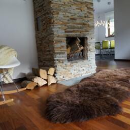 "Natural Brown Double Sheepskin Rug, Genuine Leather Wool Carpet, Cozy Decorative Throw 79"" X 30" - thumbnail 2