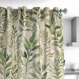 Green Botanical Leaf Curtains, Tropical Nature Drapes, Custom Made Window Panels For Living Room - thumbnail 3