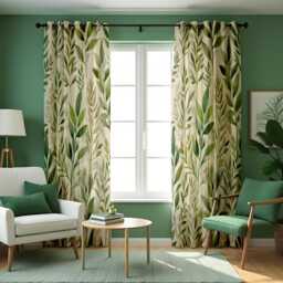 Green Botanical Leaf Curtains, Tropical Nature Drapes, Custom Made Window Panels For Living Room