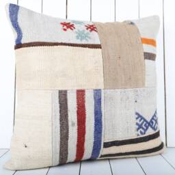 Turkish Kilim Pillow Cover Handmade Anatolian Throw - 24x24 Inch - thumbnail 2
