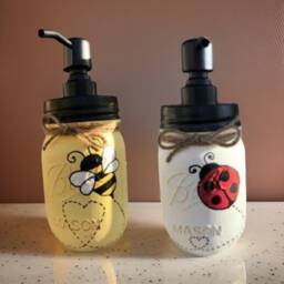Bee Or Ladybug Mason Jar Soap Dispenser, Hand-Painted Bathroom Decor - thumbnail 4