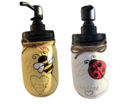 Bee Or Ladybug Mason Jar Soap Dispenser, Hand-Painted Bathroom Decor - thumbnail 1