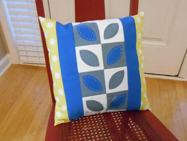 Unique Pieced Pillow in Yellow, Blue, & White - image 1