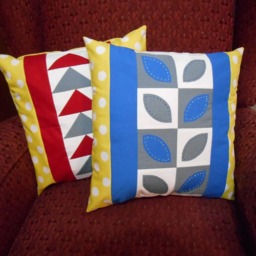 Unique Pieced Pillow in Yellow, Blue, & White - thumbnail 4