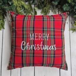 Merry Christmas Royal Stewart Plaid Pillow Cover, Farmhouse Tartan Sham, Red Pillow, Christmas Embroidery Decor - thumbnail 3