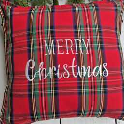 Merry Christmas Royal Stewart Plaid Pillow Cover, Farmhouse Tartan Sham, Red Pillow, Christmas Embroidery Decor - thumbnail 2