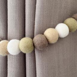 Pastel Green Neutral Felt Ball Curtain Tie Backs - Pom Hold Custom Nursery Decor Baby Gift Colourful Pull Back - thumbnail 3