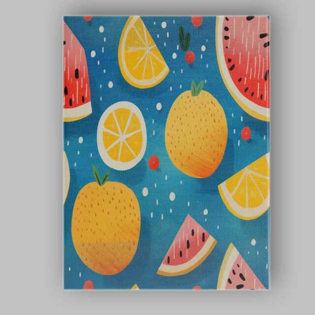 Playful Watermelon Lemon Citrus Summer Repeat Pattern Canvas Wall Art Print Decor Picture Ready To Hang - image 1