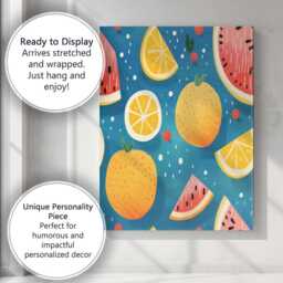 Playful Watermelon Lemon Citrus Summer Repeat Pattern Canvas Wall Art Print Decor Picture Ready To Hang - thumbnail 3