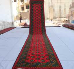3x15 Ft Extra Long Vintage Runner Rug 2'8x14'5 Turkmen Mowri Design Bukhara Rug, Afghan Handmade Soft Wool Red Hallway - thumbnail 1
