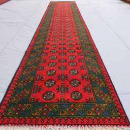 3x15 Ft Extra Long Vintage Runner Rug 2'8x14'5 Turkmen Mowri Design Bukhara Rug, Afghan Handmade Soft Wool Red Hallway - thumbnail 3