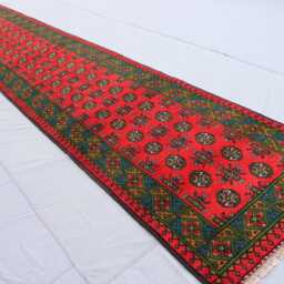 3x15 Ft Extra Long Vintage Runner Rug 2'8x14'5 Turkmen Mowri Design Bukhara Rug, Afghan Handmade Soft Wool Red Hallway - thumbnail 2