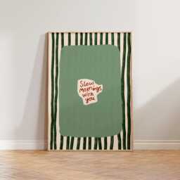 Retro Bedroom Wall Art, Striped Print, Mid Century Modern Slow Mornings With You Art For Bedroom, Gift Her - thumbnail 1