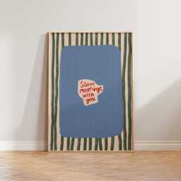 Retro Bedroom Wall Art, Striped Print, Mid Century Modern Slow Mornings With You Art For Bedroom, Gift Her - thumbnail 3