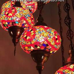 9 Ball Turkish Mosaic Chandelier, Large Red Globes - thumbnail 2