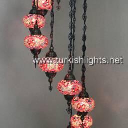 9 Ball Turkish Mosaic Chandelier, Large Red Globes - thumbnail 3