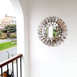 Round Silver Sunburst Mirror 60cm - Long Rays Wall Modern Decorative Handmade Peruvian Statement Decor - thumbnail 3