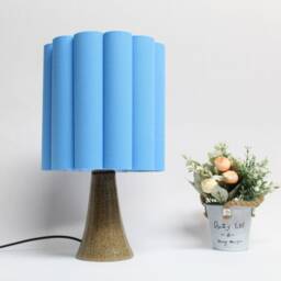 Light Blue Burlap Table Lamp Acrylic Skirt, Ceramic Base - thumbnail 1