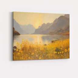 Golden Mountain Lake Wildflower Landscape Canvas Wall Art Print Decor Picture Ready To Hang - thumbnail 4