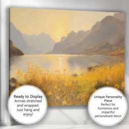 Golden Mountain Lake Wildflower Landscape Canvas Wall Art Print Decor Picture Ready To Hang - thumbnail 3